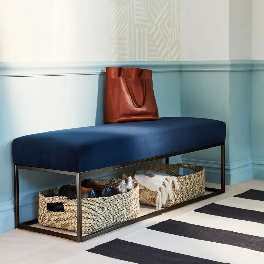 boxy – dark blue cushioned ottoman bench