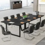 elowen – textured black ten person conference table with metallic frame