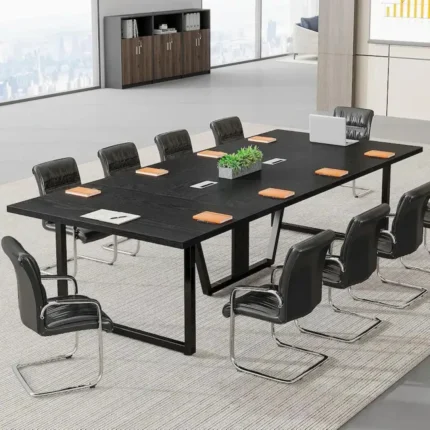 elowen – textured black ten person conference table with metallic frame