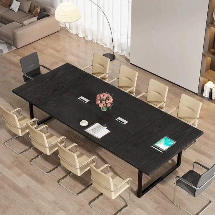 elowen – textured black ten person conference table with metallic frame