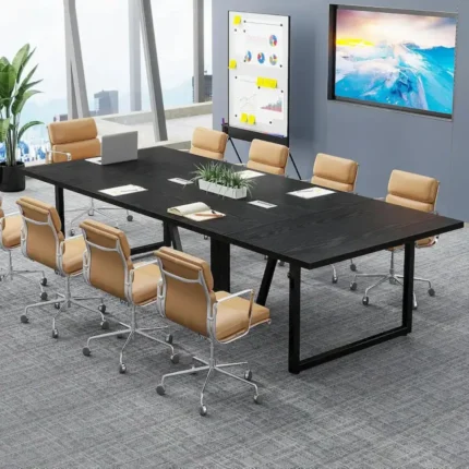 elowen – textured black ten person conference table with metallic frame
