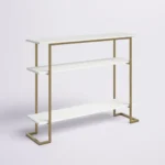 calix – golden metallic frame console table with geometric legs