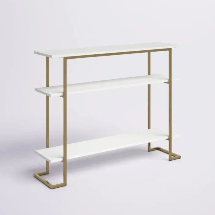 calix – golden metallic frame console table with geometric legs