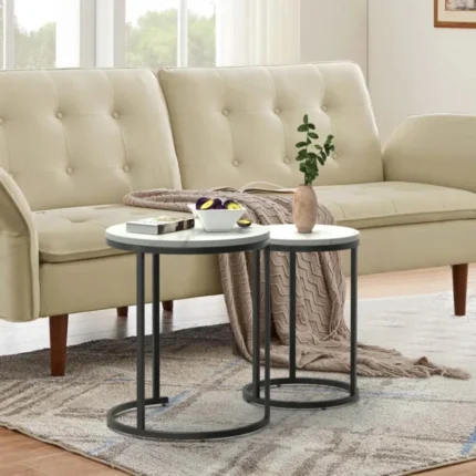 nimbus – set of two marble top nesting table with metallic frame