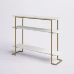 calix – golden metallic frame console table with geometric legs