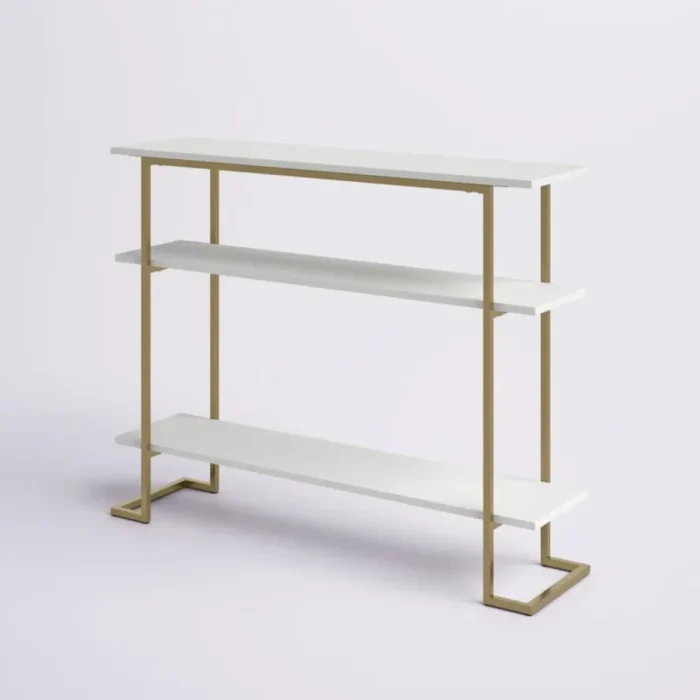 calix – golden metallic frame console table with geometric legs