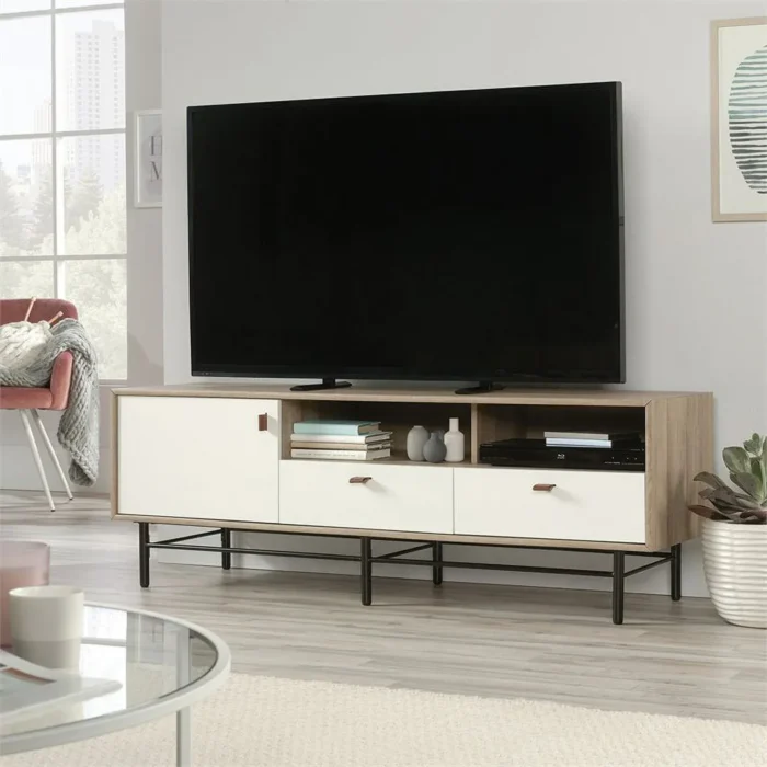 urbantine – white & light brown laminated tv unit stand