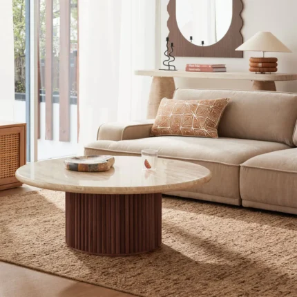 quilla – beige round marble top coffee table