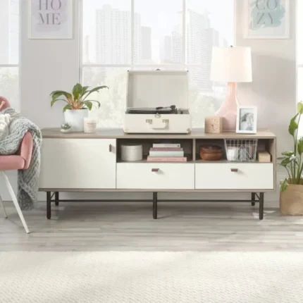 urbantine – white & light brown laminated tv unit stand