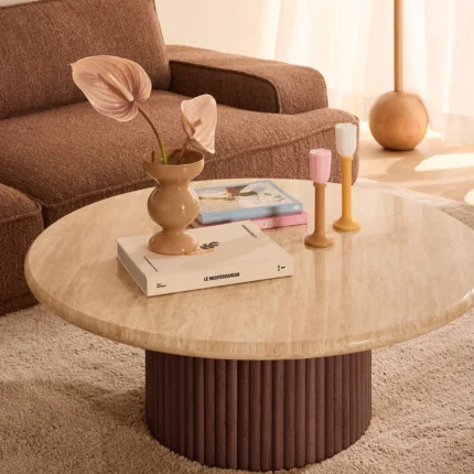 quilla – beige round marble top coffee table