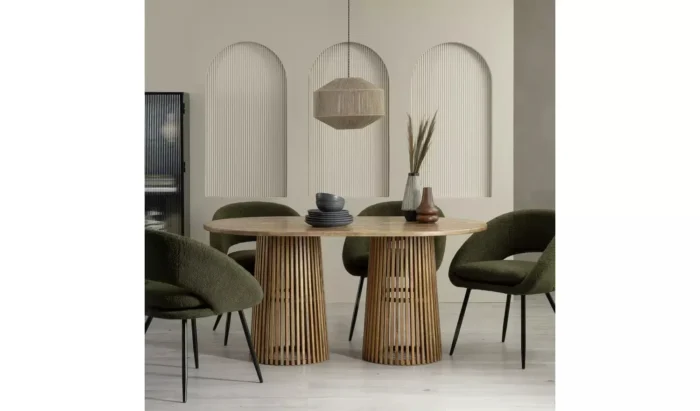 grub – seven piece modern dining table set in walnut brown & green