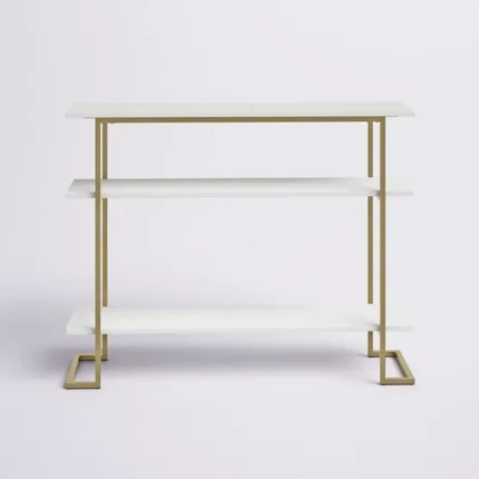 calix – golden metallic frame console table with geometric legs