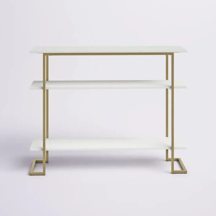 calix – golden metallic frame console table with geometric legs
