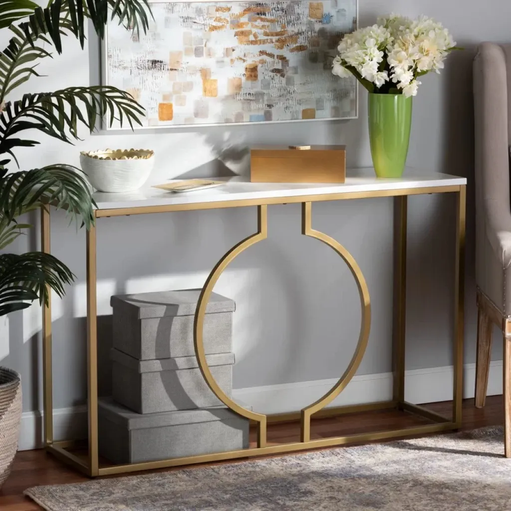 anser – ultra modern console table with golden metallic frame