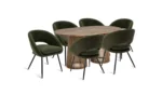 grub – seven piece modern dining table set in walnut brown & green