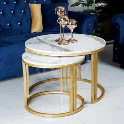 Set of 2 - Black / White Duo Pillared Centre Table