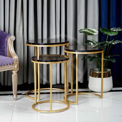 Round Sleek Nesting Table Black / White - Set of 3