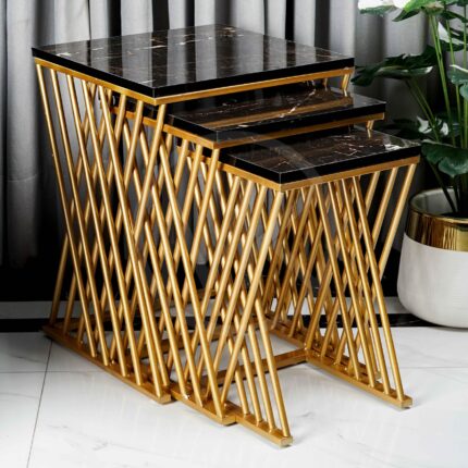 Black / White Multi X Pattern Nesting Table Set - Set of 3