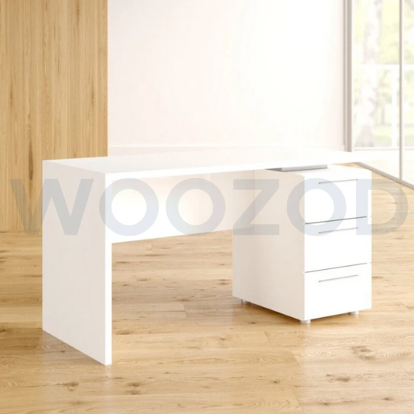 White Executive Office Table with 3 drawers and modern minimalist design.
