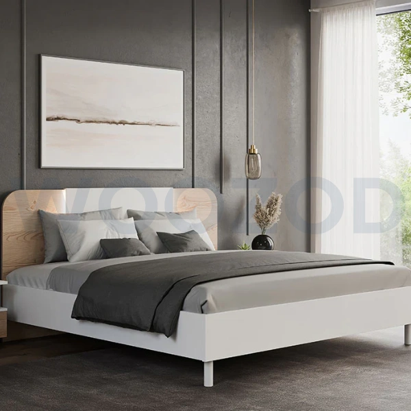 Modern Oliver 2.0 Bed Set in pine and white finish,White bedside table from Oliver 2.0 Bed Set,Oliver 2.0 Bed Set dresser and mirror design.