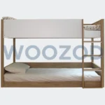 Woozod ADLEE White & Brown Bunk Bed with Ladder and Guardrails – solid wood kids bunk bed.