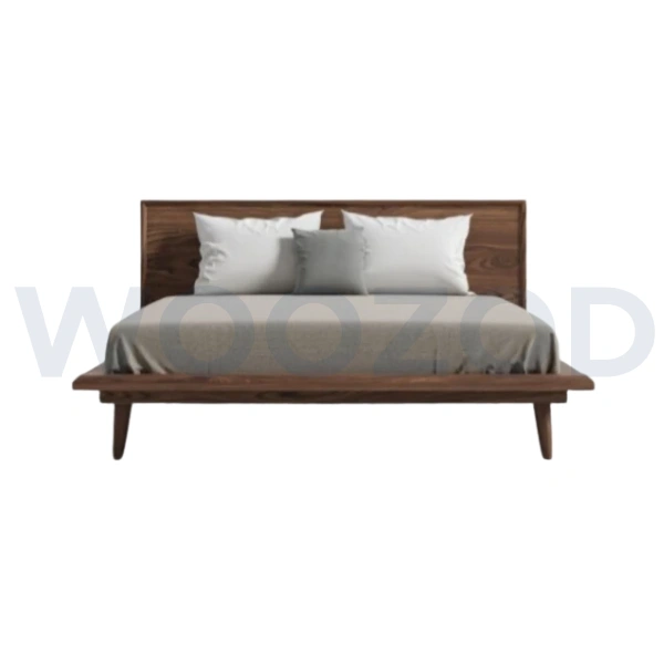 Walnut Veneer King Size Bed by Woozod, Mid-century walnut wooden king bed