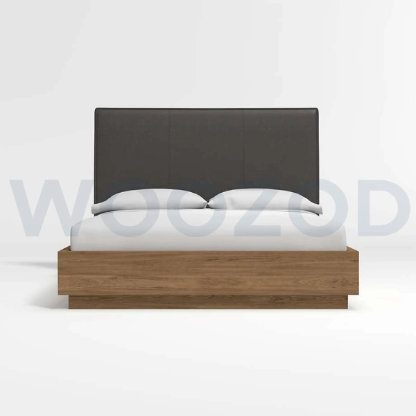 Modern Wooden Queen Bed in Light Oak Finish,Woozod Bedroom Furniture with Upholstered Headboard,Luxury Queen Bed by Woozod in Grey and Oak.