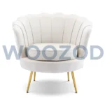 Woozod Ariel Armchair in velvet fabric with chrome gold stainless-steel legs.
