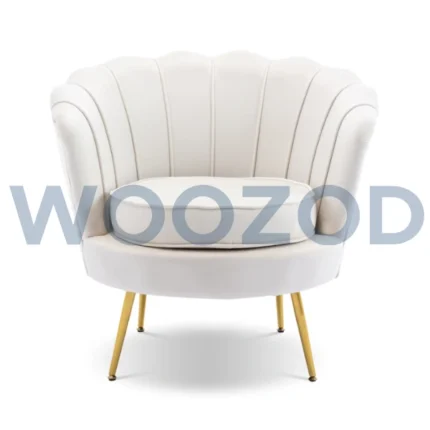 Woozod Ariel Armchair in velvet fabric with chrome gold stainless-steel legs.