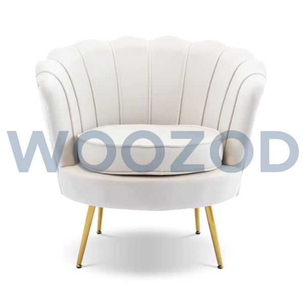 Woozod Ariel Armchair in velvet fabric with chrome gold stainless-steel legs.