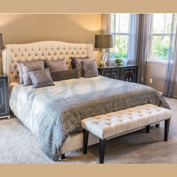 Elegant Chesterfield Dream King Size Bed with button tufted headboard,Luxury oatmeal color Chesterfield Dream King Size Bed design