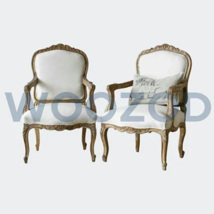 Woozod Bedroom Chair 24 set with solid wood frame, carved detailing, and leather or fabric upholstery.