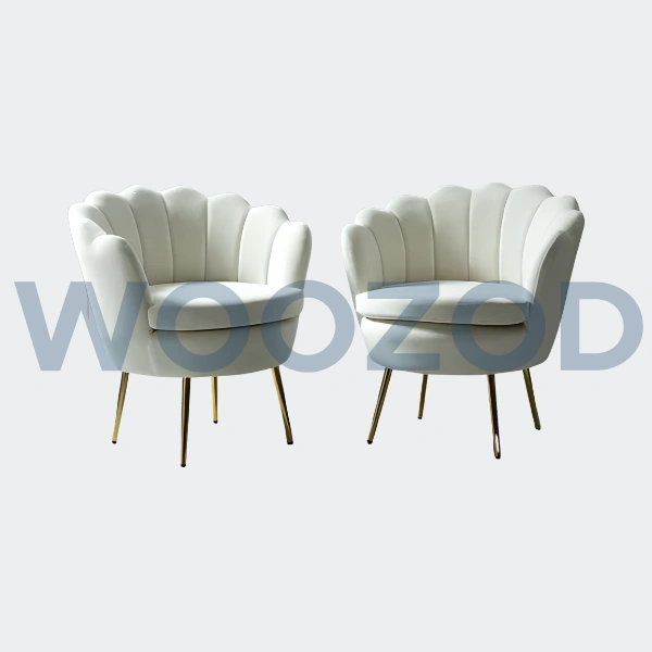 Woozod Bedroom Chair Set 58 made of Sheesham wood with carved design and coffee table.