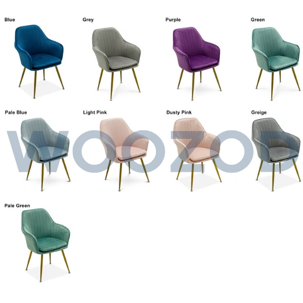 Woozod Canute Armchair in velvet fabric with gold metal legs and high-density foam cushion.