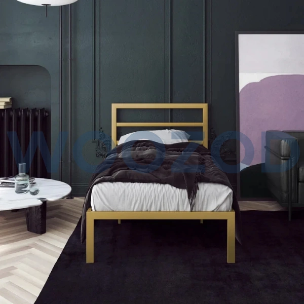 Woozod Cersei Wrought Iron Kids Bed – golden single bed with classic headboard and durable metal frame.