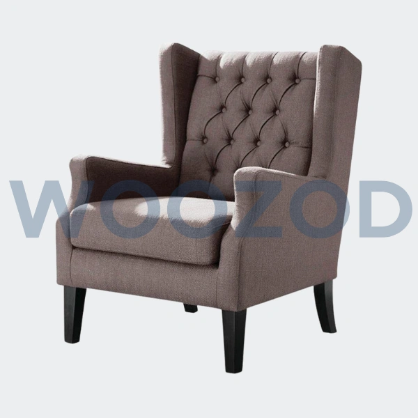 Woozod Clayne Armchair – custom solid wood chair with fabric upholstery and ergonomic comfort.