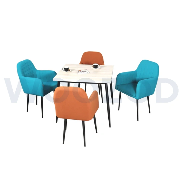 Woozod Creek Square Café Table with off-white melamine top and powder-coated black legs.