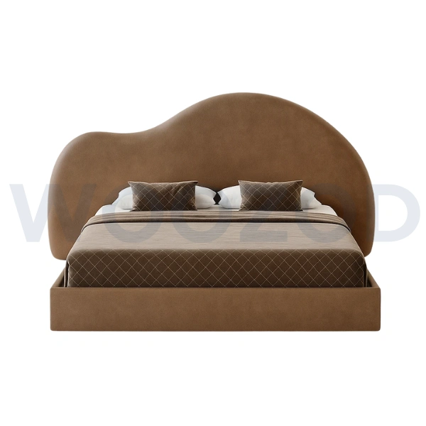 Cloud Bed King Size by Woozod Brown leatherite cloud bed Modern platform king bed design Luxury upholstered cloud bed
