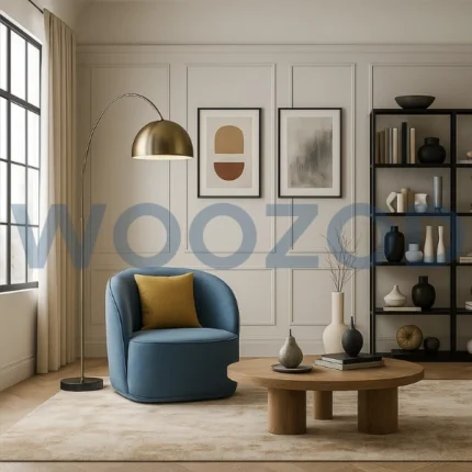 Woozod Delanna EcoDura Fabric Lounge Chair with eco-friendly upholstery and wooden frame.