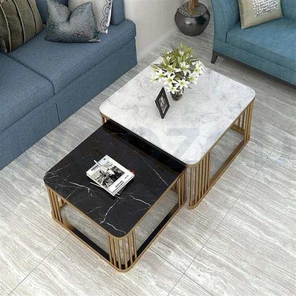 Woozod Emory Nesting Coffee Table – Modern marble top coffee tables with electroplated steel frame.