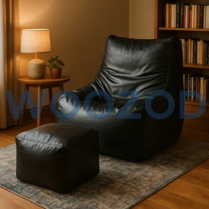 Woozod Executive Leather Bean Bag Sofa with Stool – Premium Leather Comfort.