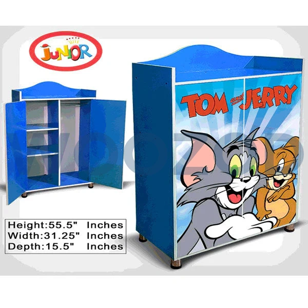 Woozod Junior Wooden Almirah Tom & Jerry – colorful cartoon kids’ wardrobe with two doors and shelves.