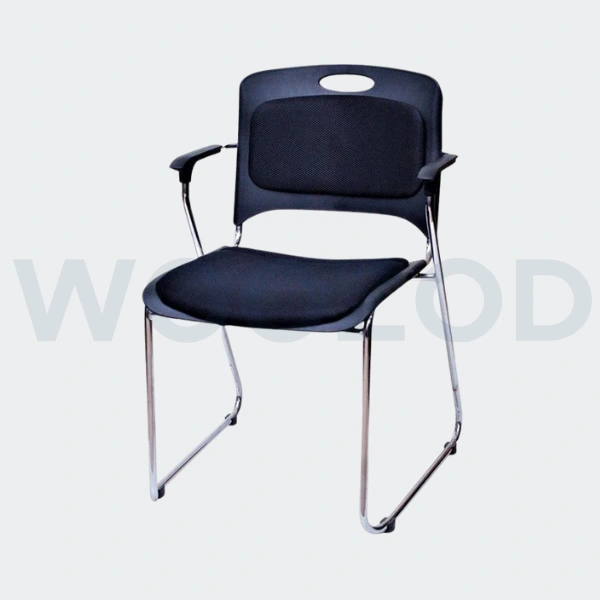 Woozod Kingston Visitor Chair with chrome frame and black fabric upholstery.