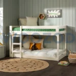 Woozod Koyka White Bunk Bed with sturdy three-step ladder and white finish.