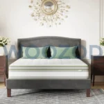 King Size Grey Velvet Bed with Golden Studs,Modern Grey Velvet Bed in Bedroom Interior,