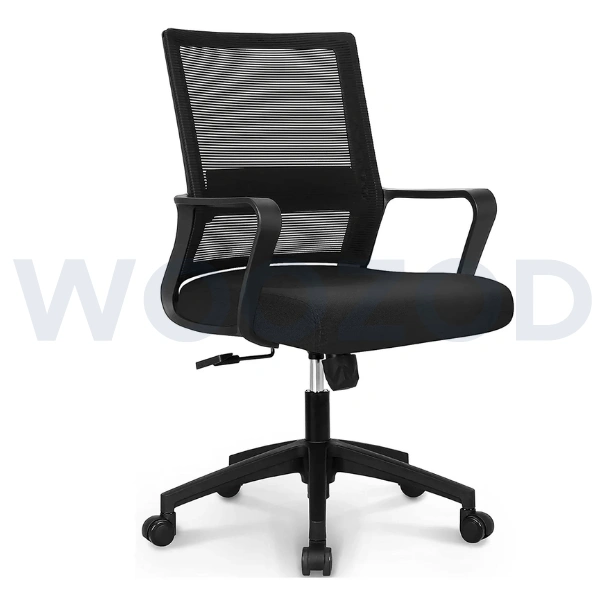 Woozod Marina modern low back mesh office chair with chrome base and ergonomic design.