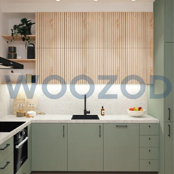 Woozod Modern Kitchen – modular kitchen with durable laminated cabinets, customizable design, and Woozod delivery & exchange policy.
