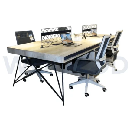 Woozod Modular 4 Person Office Workstation with under drawers and metal frame.