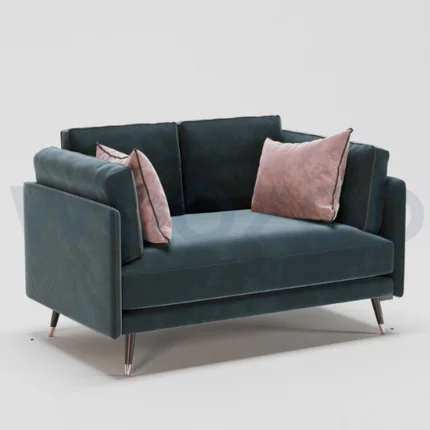 Neo Sofa 1 Seater in beige velvet with brass-capped Sheesham legs.