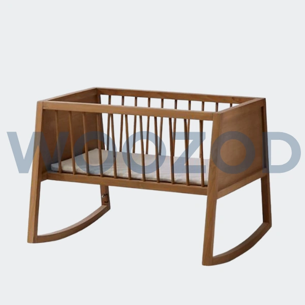 Woozod OTIS Brown Polish Finish Rocking Baby Crib – dark brown wooden baby furniture with rocking base.